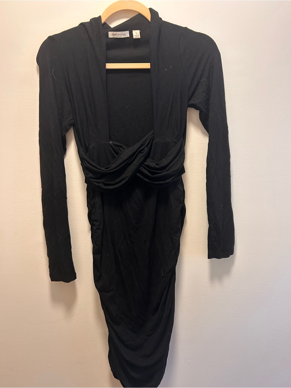 Fitted Maternity Draped-front Long-Sleeve Dress